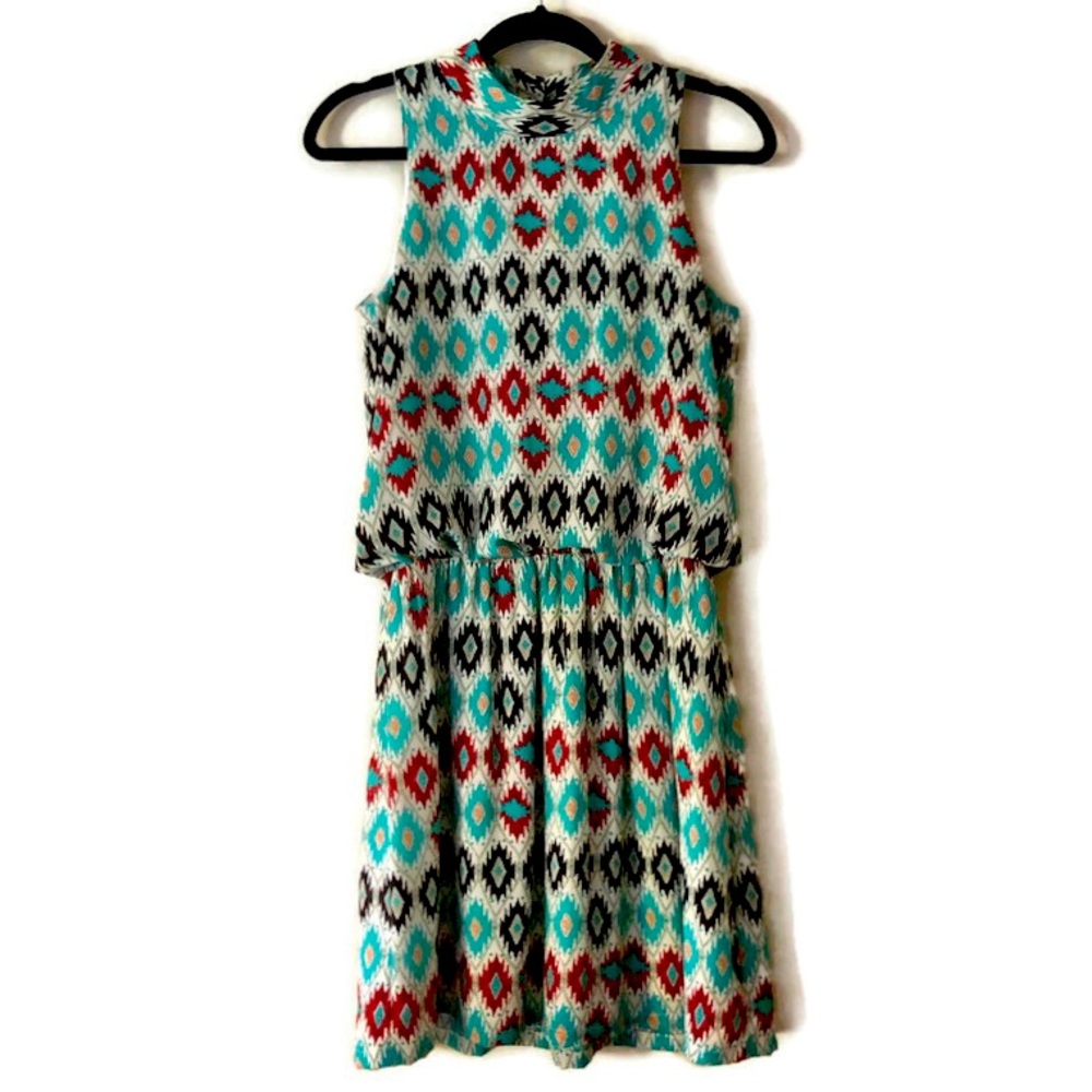 Anthropologie Joy Joy Aztec Print Halter Dress